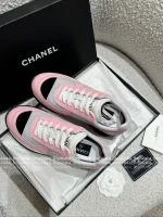 Chanel 2025 Fall/Winter Collection 🖤 Imported Leather Mesh Detail Block Heel Logo Sneakers for Women - Image 13