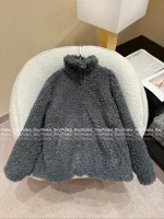 ACNE STUDIOS 2025 Fall/Winter Collection 🩶 Gray Stand-Collar Curly Fleece Zip-Up Jacket - Unisex Oversized Fit - Image 16