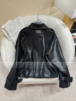 ACNE STUDIOS 2025 New Designer Stand-Collar PU Pebbled Shearling-Texture Jacket for Women - Image 16