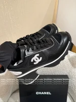 Chanel 2025 Fall/Winter Collection 🖤 Imported Leather Mesh Detail Block Heel Logo Sneakers for Women - Image 12