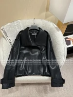 ACNE STUDIOS 2025 New Designer Stand-Collar PU Pebbled Shearling-Texture Jacket for Women - Image 15