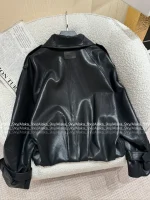 ACNE STUDIOS 2025 New Designer Stand-Collar PU Pebbled Shearling-Texture Jacket for Women - Image 14