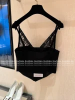 Chanel 2025 Fall/Winter Collection 🖤 Artisan Lace V-Neck Crystal Button Arched Corset Top for Women - Image 11