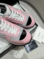 Chanel 2025 Fall/Winter Collection 🖤 Imported Leather Mesh Detail Block Heel Logo Sneakers for Women - Image 10