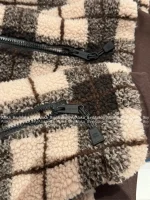 miumiu "Reversible Style" 🐻 2025 Early Fall/Winter Collection Fleece Plaid & Denim Patchwork Oversized Furry Jacket for Women - Image 18