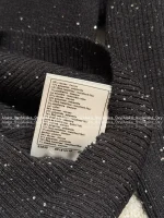 Chanel 2025 Fall/Winter Collection 🦋 Silver-Thread Inlaid 3D Snowflake Embellishment Mock Neck Crystal Button Black Slim-Fit Wool Knit Top - Image 10
