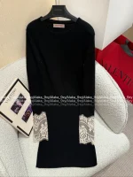 VALENTINO 2025 Fall/Winter Collection 👸 Water-Soluble Lace Cuff Bodycon Stretch Knit Cashmere Dress for Women - Image 12