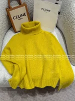 Celine 2025 Fall/Winter Collection 🍋©️ Lemon Yellow Mock Neck Wool Pullover for Women - Image 14