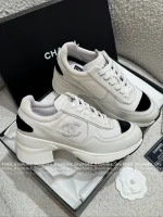 Chanel 2025 Fall/Winter Collection 🖤 Imported Leather Mesh Detail Block Heel Logo Sneakers for Women - Image 9