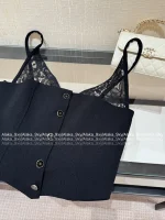 Chanel 2025 Fall/Winter Collection 🖤 Artisan Lace V-Neck Crystal Button Arched Corset Top for Women - Image 9
