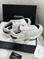Chanel 2025 Fall/Winter Collection 🖤 Imported Leather Mesh Detail Block Heel Logo Sneakers for Women - Image 8