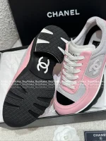 Chanel 2025 Fall/Winter Collection 🖤 Imported Leather Mesh Detail Block Heel Logo Sneakers for Women - Image 31