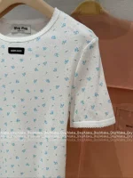 miumiu 2025 Early Fall/Winter Collection 🌷 "Pure Floral" Round Neck Logo Slim-Fit Cotton Dress / Short Sleeve / Tank Top Full Collection - Image 29