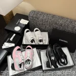 Chanel 2025 Fall/Winter Collection 🖤 Imported Leather Mesh Detail Block Heel Logo Sneakers for Women