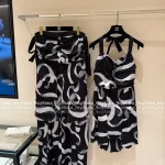 Chanel 25/26FW Early Spring Runway Collection 🔍 Artisan Print Ribbon 🎀 Bow Asymmetrical Maxi Dress / Halter Neck Dress