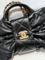 Chanel "Hot Drop 🎀" 2025 Bow & Metal Logo Chain Bag ⛓️ Stunning Jennie-Inspired Style in Imported Genuine Lambskin/Silk Velvet - Image 18