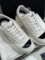 Chanel 2025 Fall/Winter Collection 🖤 Imported Leather Mesh Detail Block Heel Logo Sneakers for Women - Image 29