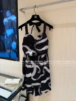 Chanel 25/26FW Early Spring Runway Collection 🔍 Artisan Print Ribbon 🎀 Bow Asymmetrical Maxi Dress / Halter Neck Dress - Image 17