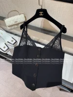 Chanel 2025 Fall/Winter Collection 🖤 Artisan Lace V-Neck Crystal Button Arched Corset Top for Women - Image 26
