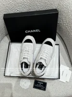 Chanel 2025 Fall/Winter Collection 🖤 Imported Leather Mesh Detail Block Heel Logo Sneakers for Women - Image 28