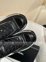 Chanel 2025 Fall/Winter Collection 🖤 Imported Leather Mesh Detail Block Heel Logo Sneakers for Women - Image 27