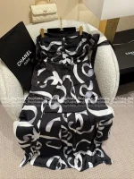 Chanel 25/26FW Early Spring Runway Collection 🔍 Artisan Print Ribbon 🎀 Bow Asymmetrical Maxi Dress / Halter Neck Dress - Image 15
