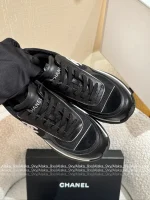 Chanel 2025 Fall/Winter Collection 🖤 Imported Leather Mesh Detail Block Heel Logo Sneakers for Women - Image 26