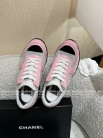 Chanel 2025 Fall/Winter Collection 🖤 Imported Leather Mesh Detail Block Heel Logo Sneakers for Women - Image 25