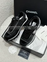 Chanel 2025 Fall/Winter Collection 🖤 Imported Leather Mesh Detail Block Heel Logo Sneakers for Women - Image 24