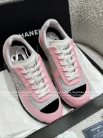 Chanel 2025 Fall/Winter Collection 🖤 Imported Leather Mesh Detail Block Heel Logo Sneakers for Women - Image 23