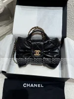 Chanel "Hot Drop 🎀" 2025 Bow & Metal Logo Chain Bag ⛓️ Stunning Jennie-Inspired Style in Imported Genuine Lambskin/Silk Velvet - Image 26