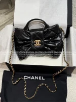 Chanel "Hot Drop 🎀" 2025 Bow & Metal Logo Chain Bag ⛓️ Stunning Jennie-Inspired Style in Imported Genuine Lambskin/Silk Velvet - Image 25