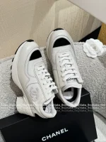 Chanel 2025 Fall/Winter Collection 🖤 Imported Leather Mesh Detail Block Heel Logo Sneakers for Women - Image 40