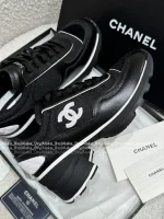 Chanel 2025 Fall/Winter Collection 🖤 Imported Leather Mesh Detail Block Heel Logo Sneakers for Women - Image 36