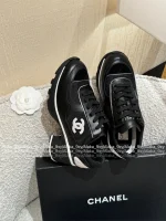 Chanel 2025 Fall/Winter Collection 🖤 Imported Leather Mesh Detail Block Heel Logo Sneakers for Women - Image 35