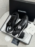 Chanel 2025 Fall/Winter Collection 🖤 Imported Leather Mesh Detail Block Heel Logo Sneakers for Women - Image 34