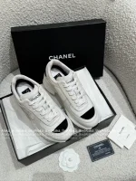 Chanel 2025 Fall/Winter Collection 🖤 Imported Leather Mesh Detail Block Heel Logo Sneakers for Women - Image 33